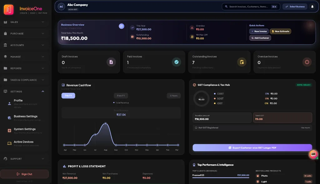 InvoiceOne Financial Operations & Automated Invoicing Platform Dashboard